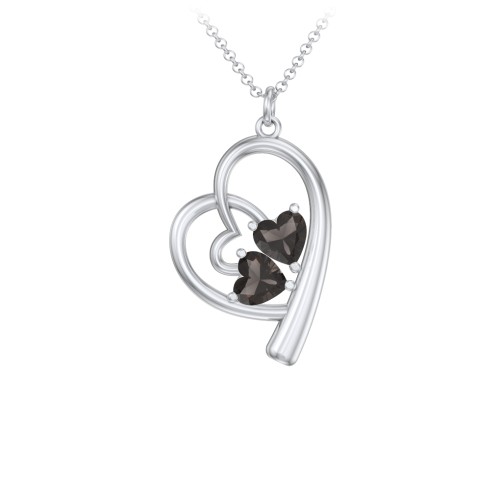 Intertwined Heart In Heart Pendant with 2 Gemstones