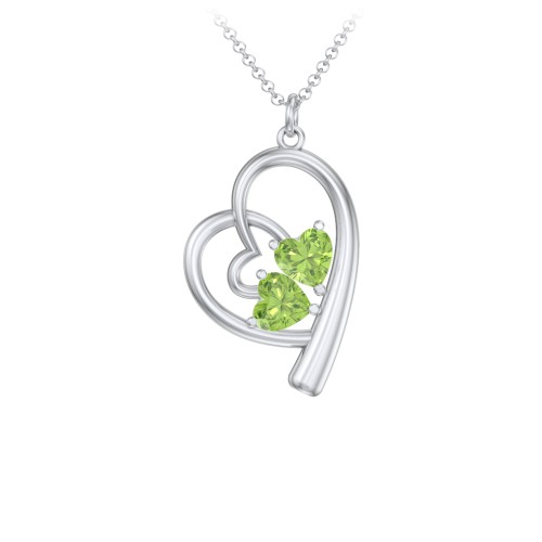 Intertwined Heart In Heart Pendant with 2 Gemstones