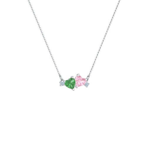 Gemstone Hearts Necklace with Accent Stones – Sterling Silver with Emerald, Pink Tourmaline, and Blue Topaz