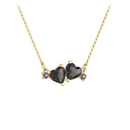 Gemstone Hearts Necklace with Accent Stones in 18K Gold Plated Silver with Smokey Quartz