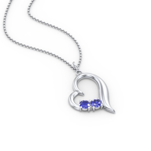 Tilted Open Heart Pendant with Gemstones