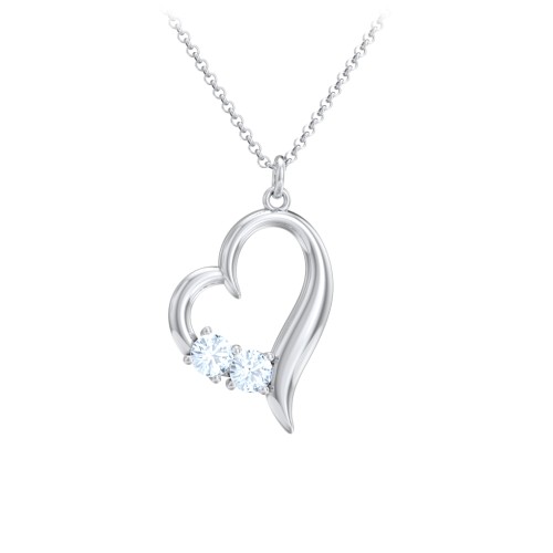 Tilted Open Heart Pendant with Gemstones