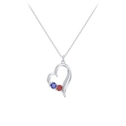 Tilted Open Heart Pendant with Gemstones in 925 Sterling Silver with Blue Sapphire and Garnet