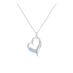 Tilted Open Heart Pendant with Gemstones in 925 Sterling Silver with Blue Topaz