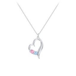 Tilted Open Heart Pendant with Gemstones in 925 Sterling Silver with Fancy Pink Premium Zirconia and Blue Topaz