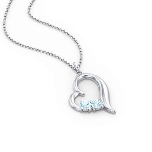 Tilted Open Heart Pendant with Gemstones – Sterling Silver with Blue Topaz