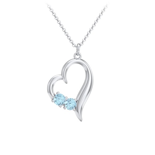 Tilted Open Heart Pendant with Gemstones – Sterling Silver with Blue Topaz