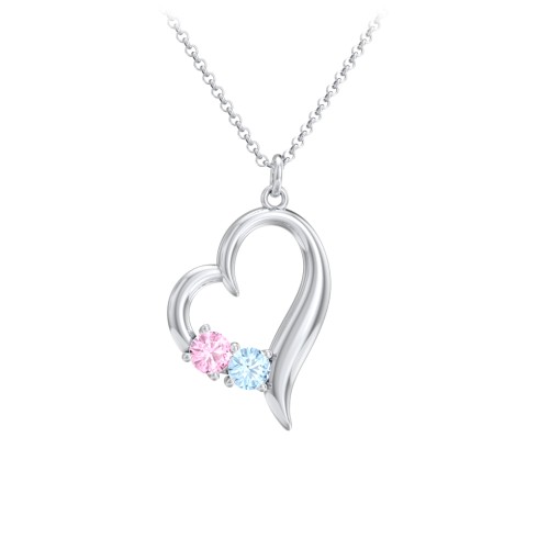 Tilted Open Heart Pendant with Gemstones – Sterling Silver with Pink Tourmaline and Blue Topaz