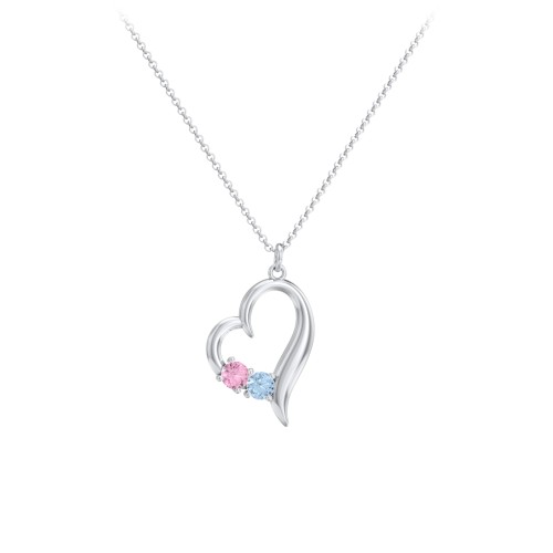 Tilted Open Heart Pendant with Gemstones – Sterling Silver with Pink Tourmaline and Blue Topaz