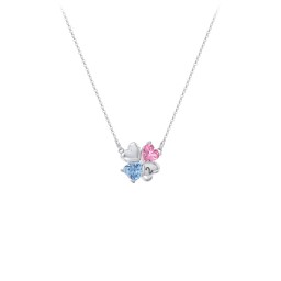 Lucky Clover Hearts And Gemstones Necklace in 925 Sterling Silver with Pink Tourmaline and Blue Topaz