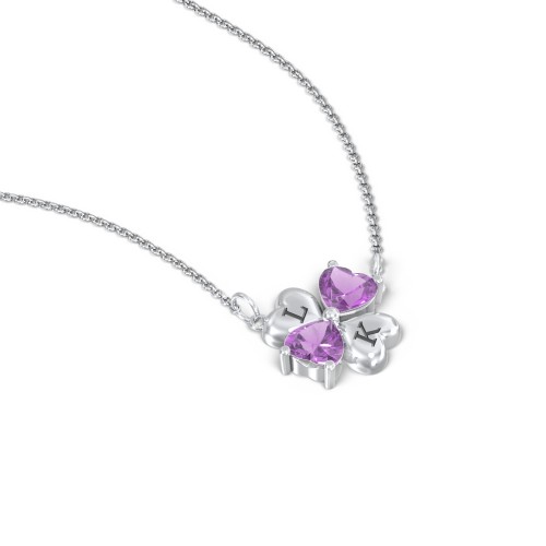 Lucky Clover Hearts And Gemstones Necklace – Sterling Silver with Amethyst
