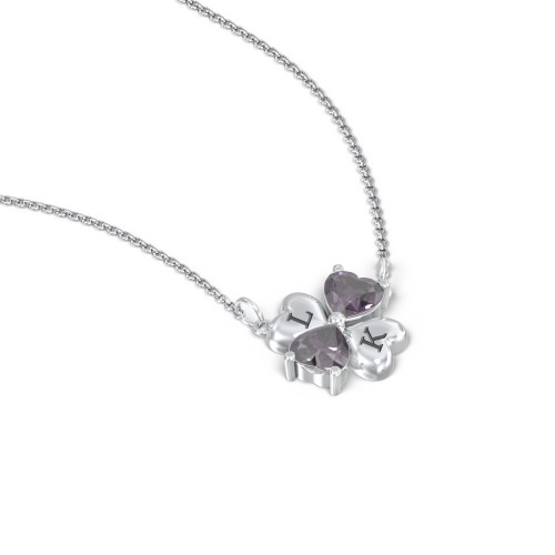 Lucky Clover Hearts And Gemstones Necklace – Sterling Silver with Alexandrite