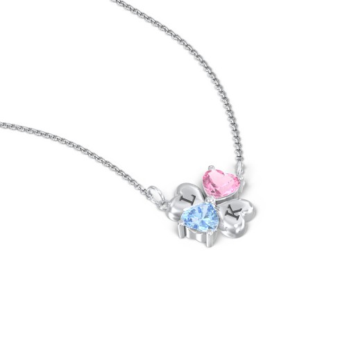 Lucky Clover Hearts And Gemstones Necklace – Sterling Silver with Pink Tourmaline and Blue Topaz