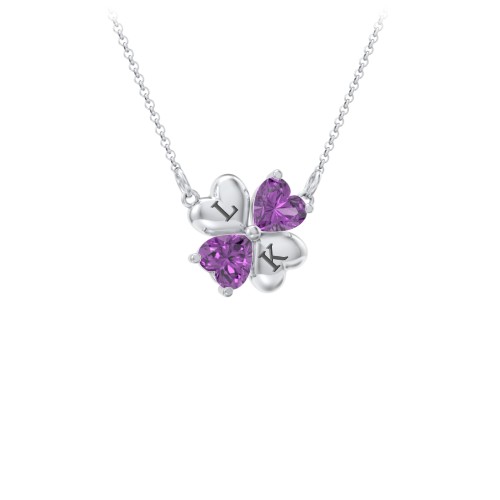 Lucky Clover Hearts And Gemstones Necklace – Sterling Silver with Amethyst