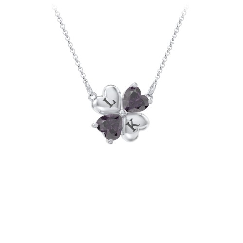 Lucky Clover Hearts And Gemstones Necklace – Sterling Silver with Alexandrite