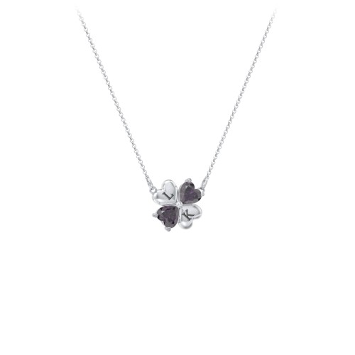 Lucky Clover Hearts And Gemstones Necklace – Sterling Silver with Alexandrite