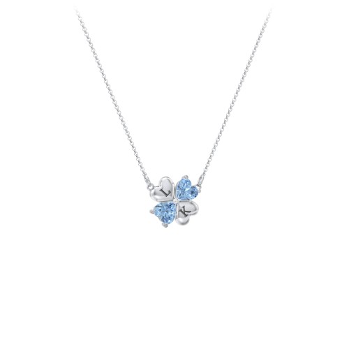 Lucky Clover Hearts And Gemstones Necklace – Sterling Silver with Blue Topaz