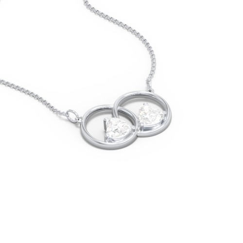 Interlocking Rings Pendant with Heart Gemstones – Sterling Silver with Diamond