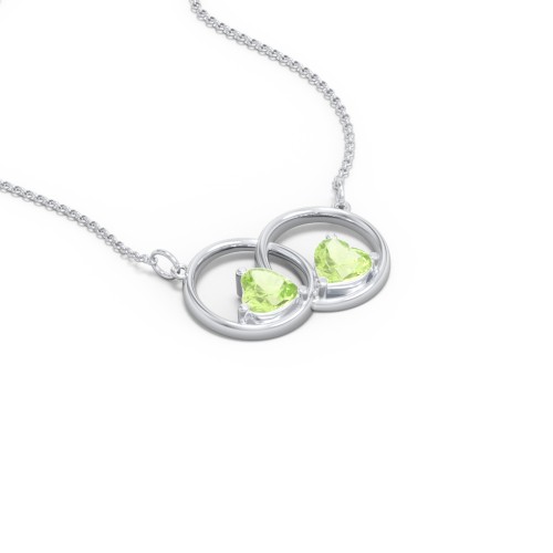Interlocking Rings Pendant with Heart Gemstones