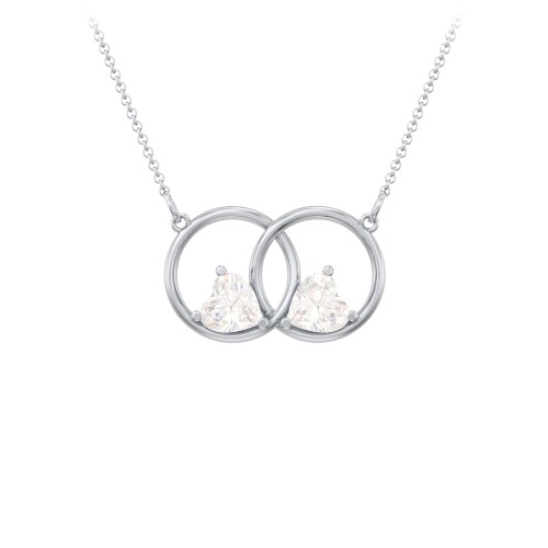 Interlocking Rings Pendant with Heart Gemstones – Sterling Silver with Diamond