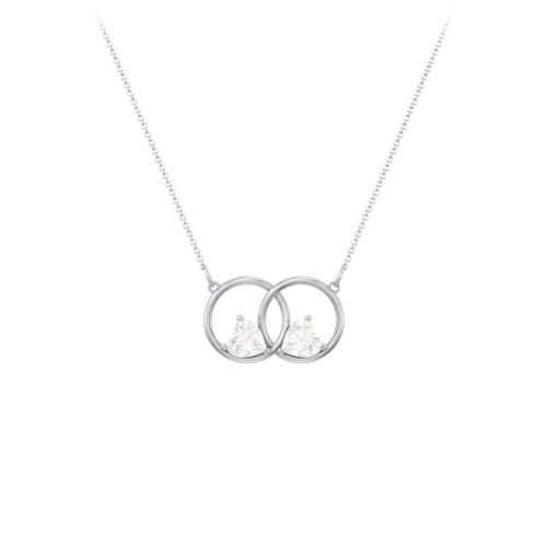 Interlocking Rings Pendant with Heart Gemstones – Sterling Silver with Diamond