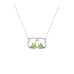 Interlocking Rings Pendant with Heart Gemstones in 925 Sterling Silver with Peridot