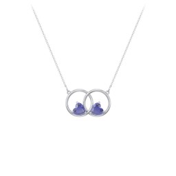 Interlocking Rings Pendant with Heart Gemstones in 925 Sterling Silver with Blue Sapphire