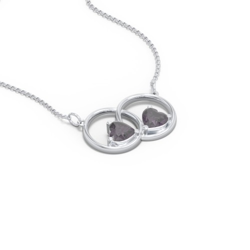 Interlocking Rings Pendant with Heart Gemstones – Sterling Silver with Alexandrite