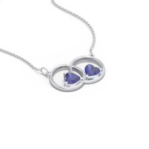 Interlocking Rings Pendant with Heart Gemstones – Sterling Silver with Blue Sapphire