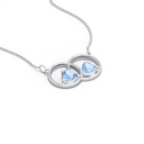 Interlocking Rings Pendant with Heart Gemstones – Sterling Silver with Blue Topaz