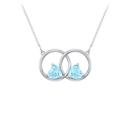 Interlocking Rings Pendant with Heart Gemstones – Sterling Silver with Blue Topaz