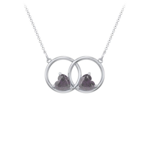 Interlocking Rings Pendant with Heart Gemstones – Sterling Silver with Alexandrite