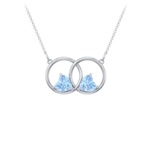 Interlocking Rings Pendant with Heart Gemstones – Sterling Silver with Blue Topaz