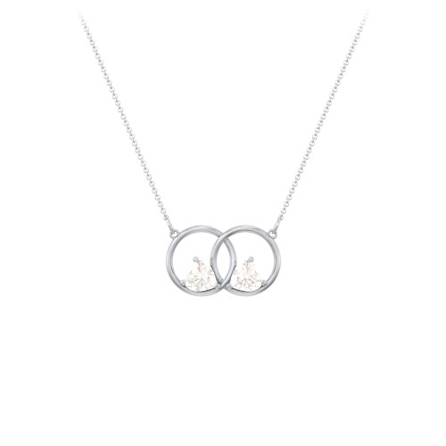 Interlocking Rings Pendant with Heart Gemstones – Sterling Silver with Cubic Zirconia