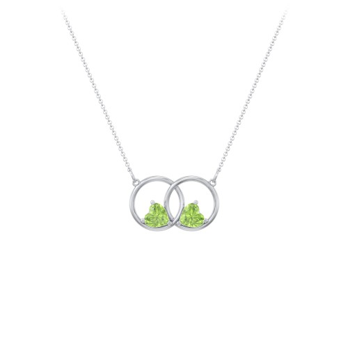 Interlocking Rings Pendant with Heart Gemstones – Sterling Silver with Peridot