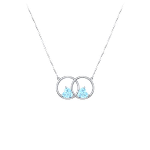 Interlocking Rings Pendant with Heart Gemstones – Sterling Silver with Blue Topaz
