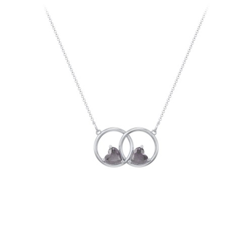 Interlocking Rings Pendant with Heart Gemstones – Sterling Silver with Alexandrite