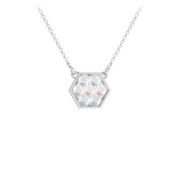 Hexagon Family Birthstone Necklace in 925 Sterling Silver with Opal