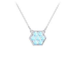 Hexagon Family Birthstone Necklace in 925 Sterling Silver with Blue Topaz