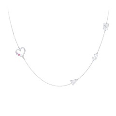 Satellite 3-Stone Heart and Initials Necklace – Sterling Silver with Amethyst, Ruby, and Cubic Zirconia