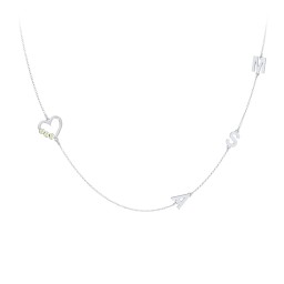 Satellite 3-Stone Heart and Initials Necklace in 925 Sterling Silver with Peridot