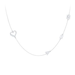 Satellite 3-Stone Heart and Initials Necklace in 925 Sterling Silver with Blue Topaz