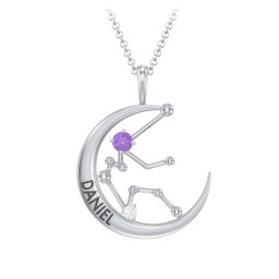 Engravable Aquarius Constellation Necklace With Gemstone