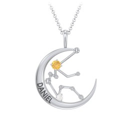 Engravable Aquarius Constellation Necklace With Gemstone