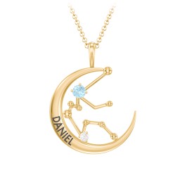 Engravable Aquarius Constellation Necklace With Gemstone in 18K Gold Plated Silver with Blue Topaz and White Premium Zirconia