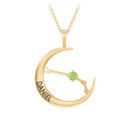 Engravable Aries Constellation Necklace With Gemstone in 18K Gold Plated Silver with Peridot and White Premium Zirconia