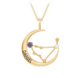 Engravable Capricorn Constellation Necklace With Gemstone in 18K Gold Plated Silver with Alexandrite and White Premium Zirconia