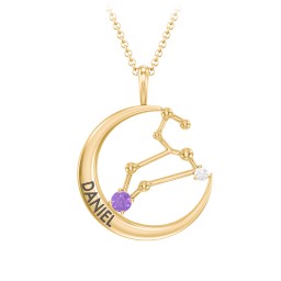 Engravable Leo Constellation Necklace With Gemstone in 18K Gold Plated Silver with Amethyst and White Premium Zirconia