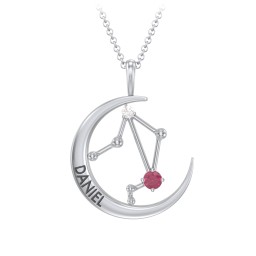 Engravable Libra Constellation Necklace With Gemstone