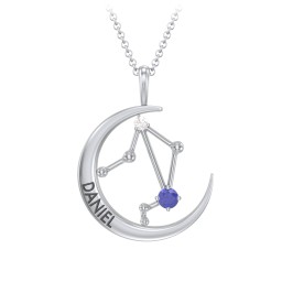 Engravable Libra Constellation Necklace With Gemstone